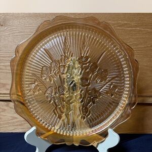 Vintage Jeannette Glass Iris & Herringbone Carnival Glass Platter 12”